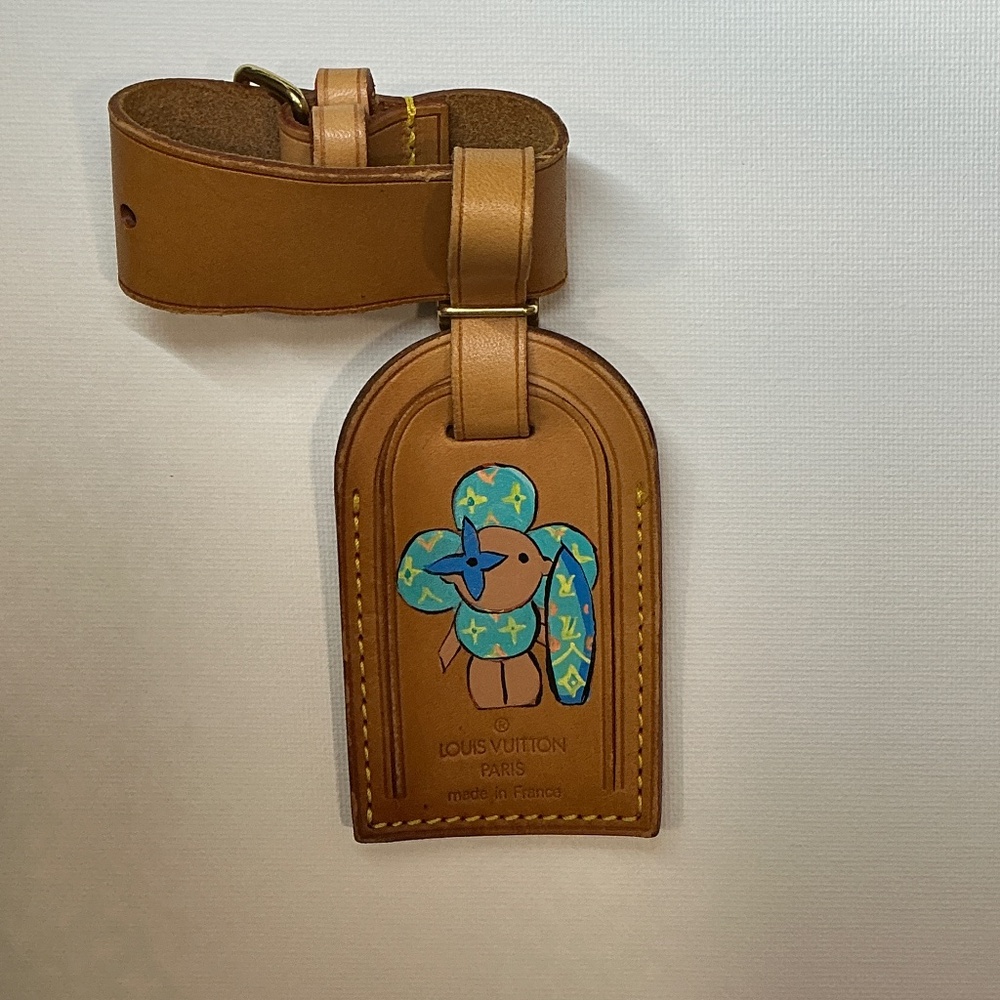 Louis Vuitton Leather Tag with hand painted Vivienne Surfer